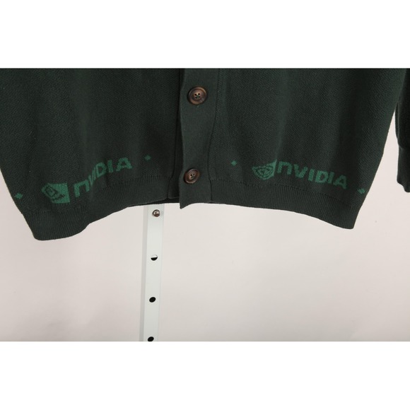NVIDIA Sweater Mens Large Green Cardigan Shawl Collar Button Geek Nerd Knit - Picture 3 of 11